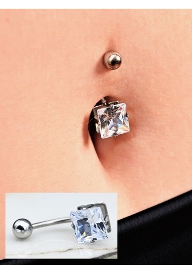 316l Cerrahi Çelik Kare Zirkon Taş 8 Mm Zirkon Taş Göbek Piercing-gbkpr62
