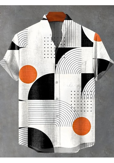 Snapbuy Retro Erkek Keten Gömlek - Yaz Serin Rahat Kısa Kollu Japon Desen Baskılıbej Bej