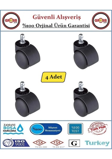 Ofis Koltuk Mobilya Tekerleği - Dönerli Pimli Tekerlek - 4 Adet