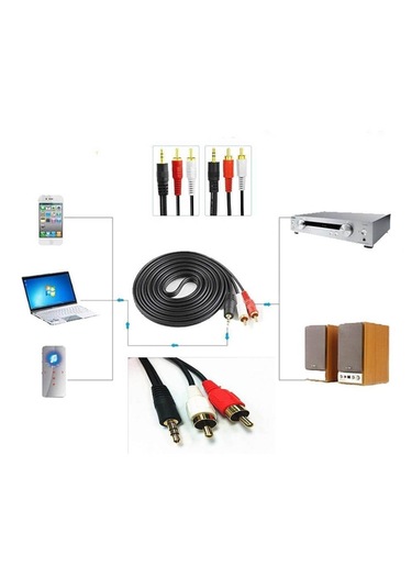 3 Metre - 3.5mm Stereo Aux Erkek To 2 Rca Ses Hoparlör Kablosu