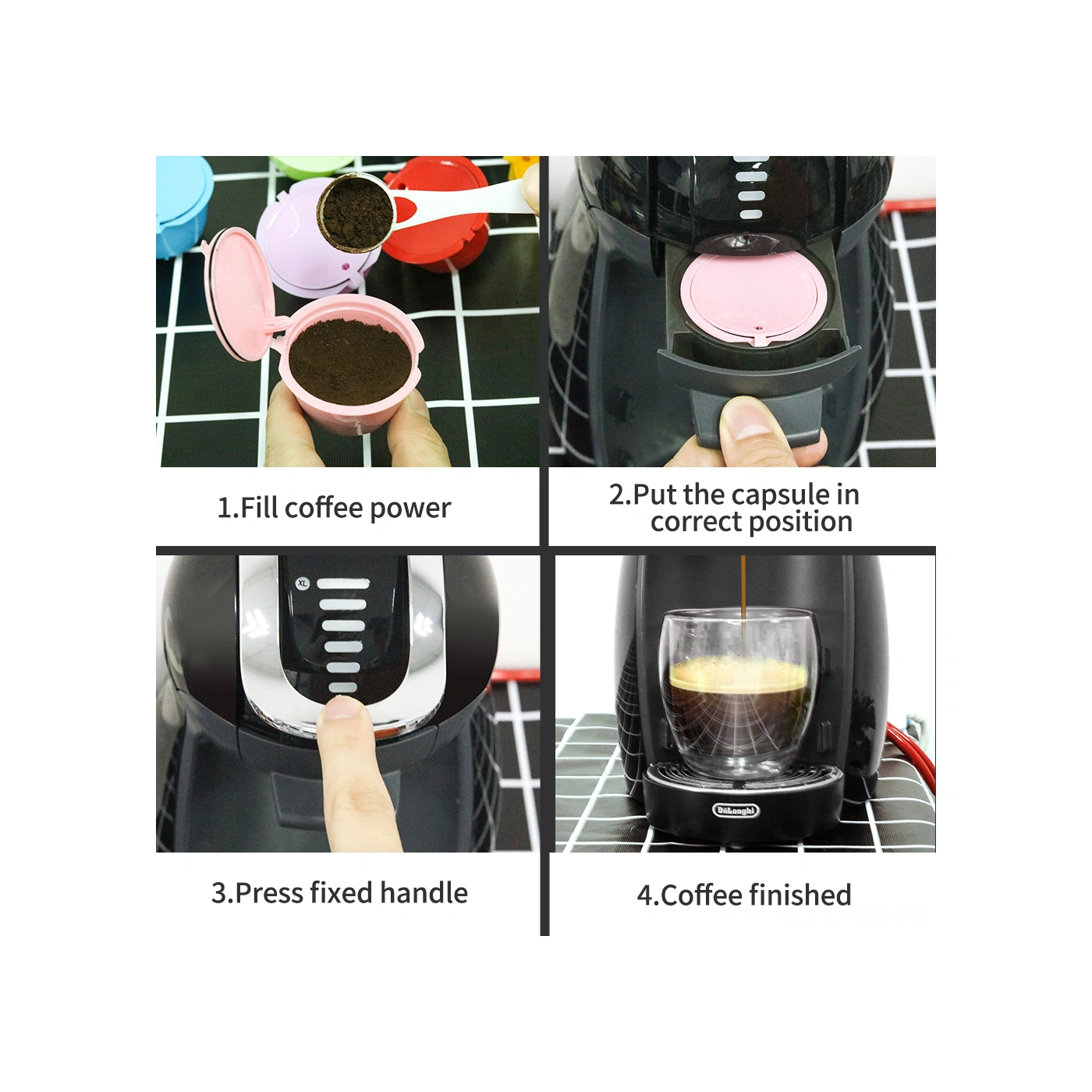 Yunboo Dolce Gusto Kahve Makinesi İçin Yeniden Kullanılabilir Filtre Seti 3 Adet - Pembe-sarı Kupa + Kaşık + Fırça Diğer