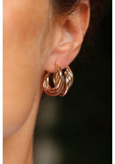 Yenigün Kuyumculuk 14 Ayar Altın İç İçe Döngülü Sarmal Halka Küpe Sarı Altın