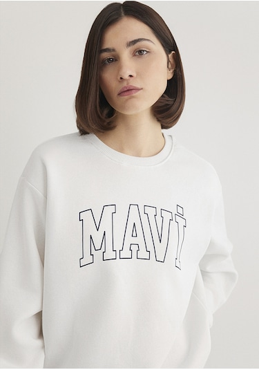 Mavi - Mavi Logo Baskılı Beyaz Sweatshirt 1611192-70057 Beyaz