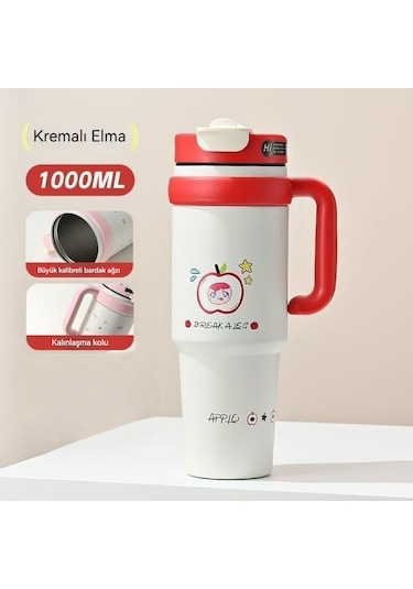 Sevimli Termos Kupa Yeni Kız Yüksek Yüz Değeri Big Mac Su Bardağı Büyük Kapasiteli Öğrenciler Okula Özel Taşınabilir Beyaz - Kırmızı