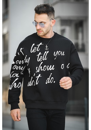 Oksit Trc 2715 Üç İplik Şardonlu Baskılı Bisiklet Yaka Oversize Erkek Sweatshirt 001
