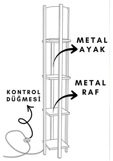 Artıled Modern Metal Gövdeli-raflı Dekoratif Ayaklı Lambader 22x22x145 Bej