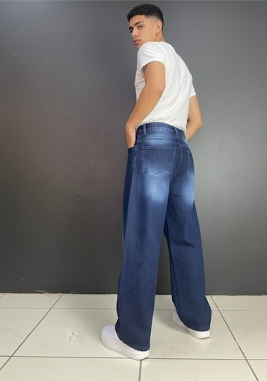 St.poll Unisex Baggy Jeans Lacivert
