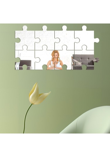 Sones 8 Adet / Takım Akrilik Kare Bulmaca Ayna Duvar Sticker Ev Dekorasyonu Yumuşak Ayna Gümüş Diğer