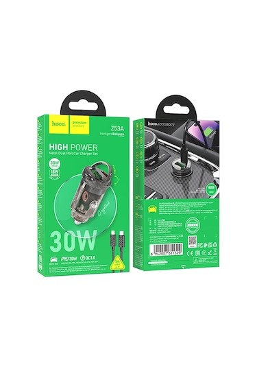 Hoco Z53a Pd30w Type-c + Usb Qc3.0 Araç Hızlı Şarj Aleti + Kablo