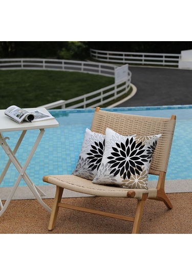 Symbee Siyah Kahverengi Modern Çiçek Desenli Su Geçirmez Keten Kırlent Kılıfı, 18x18 İnç, 2'li Set Siyah