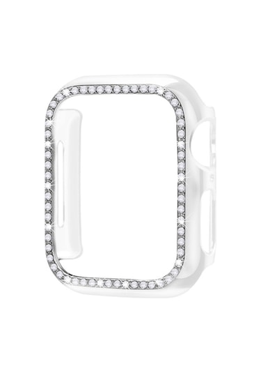 Apple Uyumlu  Watch 5 6 44 MM Tek Sıra Parlak Taşlı Rubber Kasa Kap