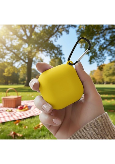 Caseonn Samsung Galaxy Buds Live - Buds Pro Kılıf Askı Aparatlı Mat Silikon Sarı