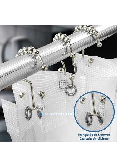 Duş Perdesi Kanca Halkası, Paslanmaz Metal Çift Rulo Sürgülü Duş Kancası, Duş Perdesi İçin, 12'li Set Gümüş Beyaz Gümüş Beyazı Beyaz - Gümüş