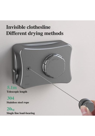 5.1m Duvara Monte Geri Çekilebilir Çamaşır İpi Ayarlanabilir Geri Çekilebilir Görünmez Ağır Hizmet Tipi Paslanmaz Çelik Tel İç Mekan Dış Mekan Balkon Çamaşır Çamaşır Kurutma Beyaz