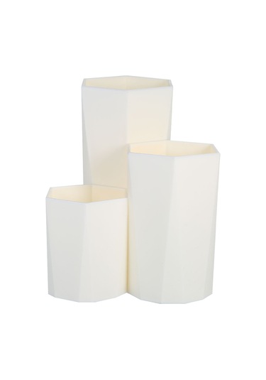 Moveevo Beyaz Üçlü Altıgen Silindirli Ps Malzeme Makyaj Fırça, Kalem, Kurşun Kalem, Cetvel Depolama Kutusu - Ev, Ofis, Banyo Masaüstü Organizer Diğer