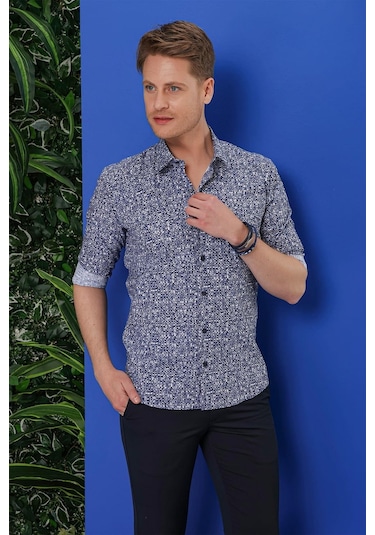 G 1541 Slim Fit Lacivert Klasik Gömlek Lacivert