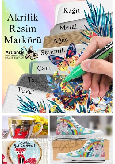 12 Renk Akrilik Markör Keçeli Kalem 1 Adet 12 Li Acrylic Marker Taş Cam Metal Seramik Plastik Tuval Ahşap 0.7-1 Cm
