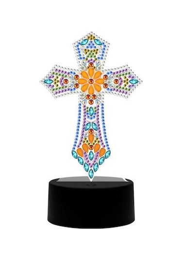 Turuncu Led Elmas Boyama Lamba Seti Pille Çalışan Başucu Lambası 5d Elmas Boyama Sanatı El Sanatları Turuncu