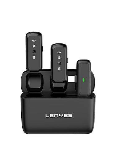 Lenyes Lm201 Type-c Şarj Portlu Kablosuz Yaka Mikrofonu Siyah