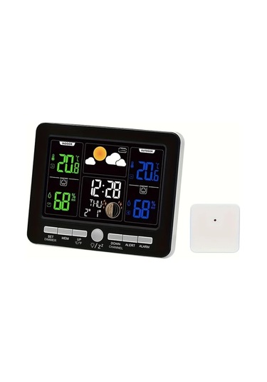 Motion003 1 Adet Siyah Renkli Lcd Ekranlı Hava Durumu İstasyonu Atomik Saat Barometre Sıcaklık Nem Ölçer Çift Alarmlı Takvim Gösterimi Usb Çalışan