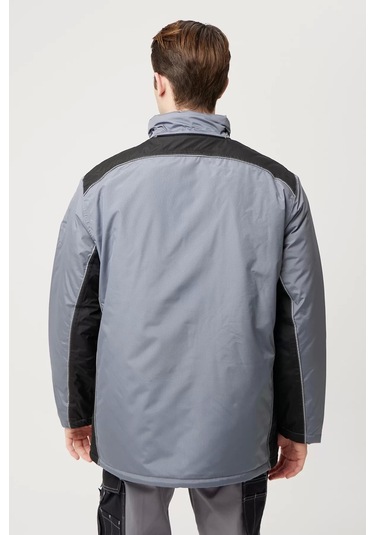 Kışlık Su Geçirmez İş Güvenliği Mont Allium Ripstop Parka Rüzgar Havalara Uygun Gri-siyah