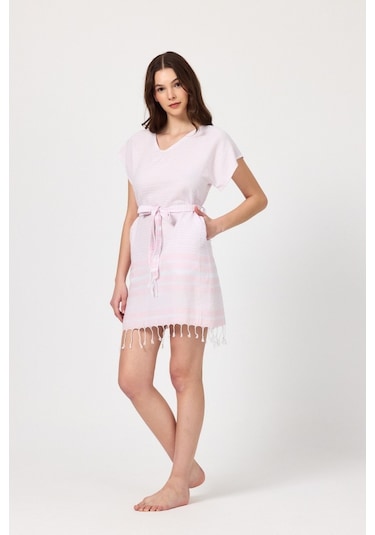 Mulberry Katya Plaj Elbisesi Tunik Pareo %100 Pamuk Pembe