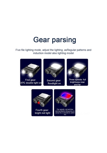 Aubyhe Usb Şarjlı Abs Kafa Feneri, 400lm Beyaz/red/mavi Işık, Dış Mekan Ve İş Aydınlatması, Uyarı Işığı Fonksiyonu Siyah