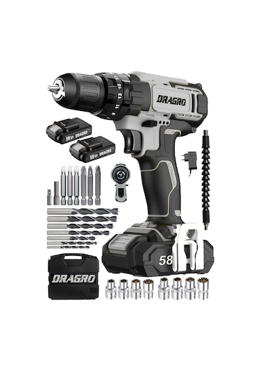 Dragro GTX-58 58V 5 AH Darbeli Çift Akülü Vidalama Makinesi Gri