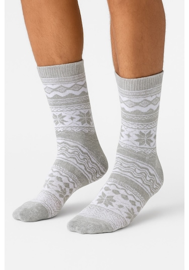 Plus Scorpion Erkek Yılbaşı Soket Çorap Pamuklu, Desenli, Sıcak Tutan Noel Temalı 40-45 Numara Gri