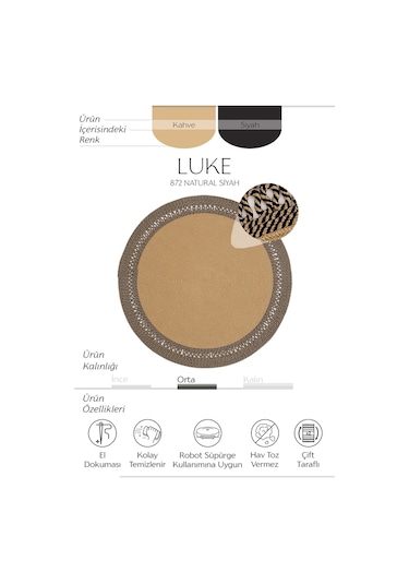 Cool Halı Luke 872 Siyah Yuvarlak Halı Bohem Örgü Hasır Kilim Dekoratif Mutfak Balkon Banyo Halısı