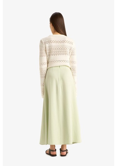 DeFacto A Kesim Yüksek Bel Keten Karışımlı Maxi Etek E9805AX25SMGN1181 Yeşil