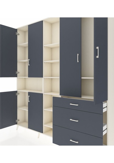 Arges Dolap 13 Raflı 3 Çekmeceli 6 Kapaklı 220x30x243 Aytaşı-antrasit/antrasit Antrasıt/antrasıt