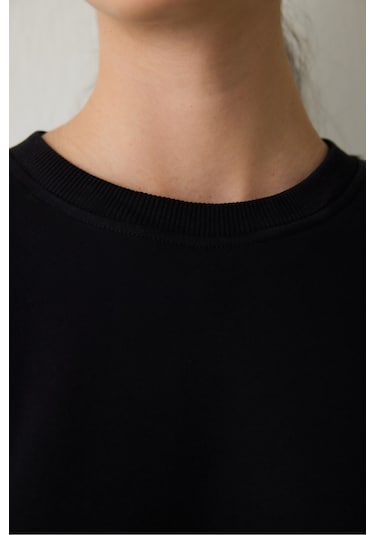 Penti Siyah Bisiklet Yaka Oversize Spor Sweatshirt