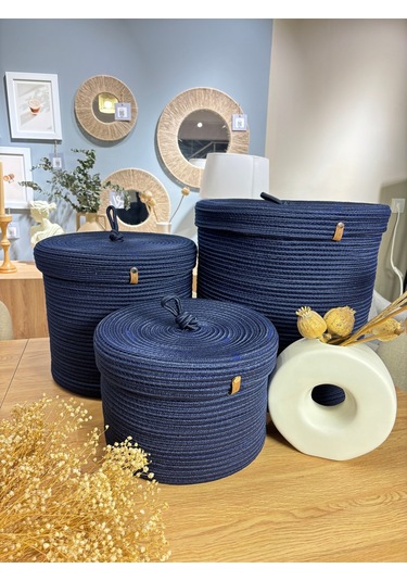 Victor Çok Amaçlı Düzenleyici Kapaklı 3'lü Sepet,kapaklı Kirli Çamaşır Sepeti, Kapaklı Organizer Lacivert