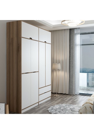 Elina 4 Kapaklı Yüklüklü Dolap - Dore/beyaz Beyaz