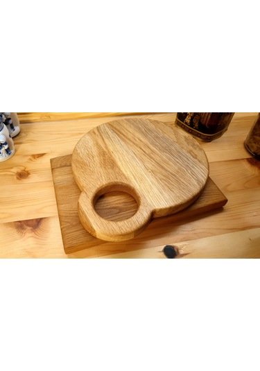 Meşe Ağacı Doğal Ahşap  Kesme Sunum Tahtası 2' Li Set