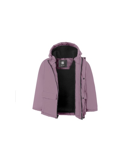 Kız Çocuk Taş İçi Kürklü Su Ve Rüzgar Geçirmez Kapüşonlu 3 Cep Kışlık Mont Mürdüm