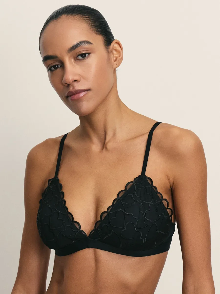 Zarına Dantelli Tel İçermeyen Üçgen Kaplı Sütyen 374178272 Siyah