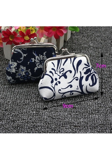 Mavi Bozuk Para Cüzdanı Vintage Seladonlar Bozuk Para Çantası Tuval Mini Küçük Çanta Kadın Çanta Mavi