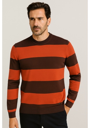 Erkek Bisiklet Yaka Triko %100 Pamuk Kahve 3774 Kahverengi