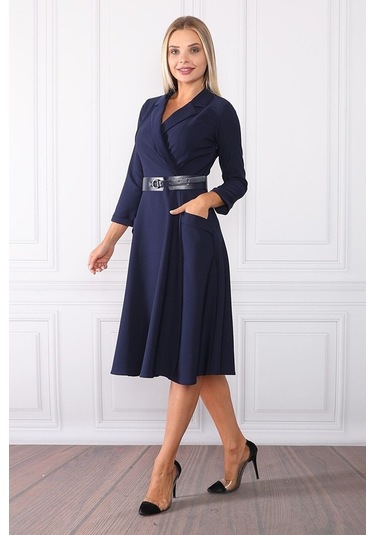 E.T.'S Element'S Kadın Kruvaze Yaka Elbise Lacivert