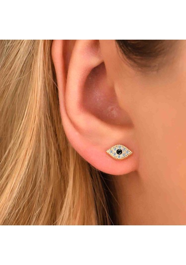 Zirkon Taşlı Pırlanta Montür Göz Desenli Altın Kaplama Gümüş Küp