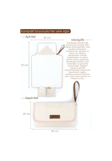 Mordesign Bebek Çanta Alt Açma Minderi, Alt Değiştirme Pedi, Taşınabilir Bakım Çantası, Clutch Seri,kahverengi Ekru Zg959-1 Ekru