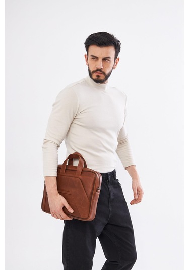 Derinss Dub3075 Hakiki Deri Camel Macbook Ve Notebook Çantası 001