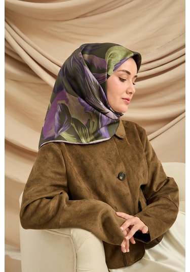 Silk Home Twill İpek Eşarp 11480-85 Koyu Yeşil, Mor, Lila, Mor, Bej