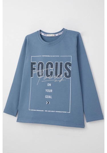 Breeze Erkek Çocuk Uzun Kollu Tişört Slogan Temalı Yazı Baskılı 6-12 Yaş, İndigo Indigo