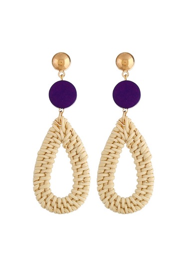 E2002-10 Purple Water Drop Bamboo Vine Handmade Woven Earrings Bosomia Style Earrings Gümüş