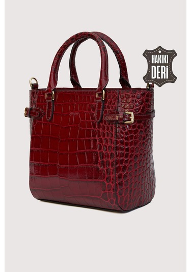 Hakiki Deri Kadın El Çantası Kırmızı Kroko Smr7922 Kırmızı Kroko