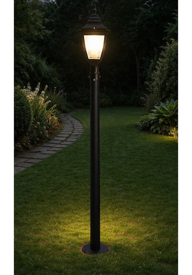 237 Cm Kare Direkli Bahçe Armatürü - Bahçe Lambası -siyah