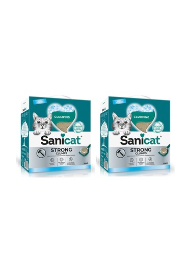 Sanicat Strong Clumps Extra Güçlü Bebek Pudralı Topkalanan Kedi Kumu 10 Kg X 2 Adet